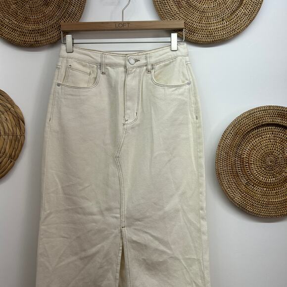 NEW Revolve Blank NYC Neutral Slit White Denim Long Maxi Jean Skirt 26 - Picture 3 of 6